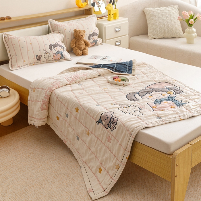 91家纺网 家纺一手货源 找家纺 悦然毛巾被 2026新款全棉纯棉纱布儿童四层纱单枕套枕套单件 晚安友会