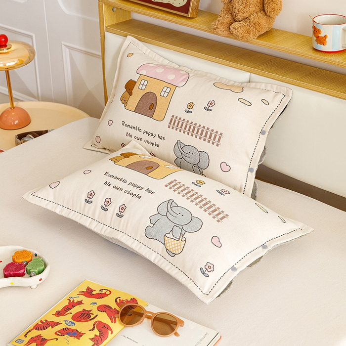 91家纺网 家纺一手货源 找家纺 悦然毛巾被 2026新款全棉纯棉纱布儿童四层纱单枕套枕套单件 象伴伙伴