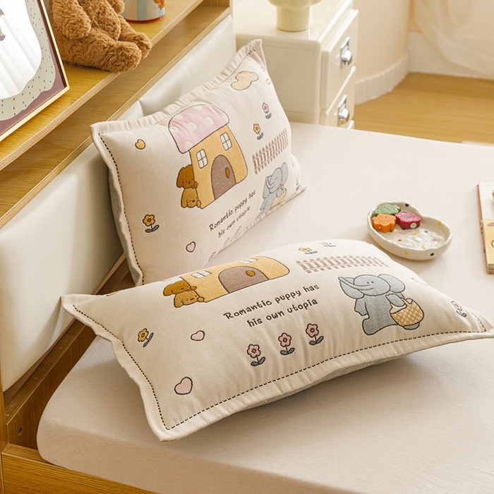 91家纺网 家纺一手货源 找家纺 悦然毛巾被 2026新款全棉纯棉纱布儿童四层纱单枕套枕套单件 象伴伙伴