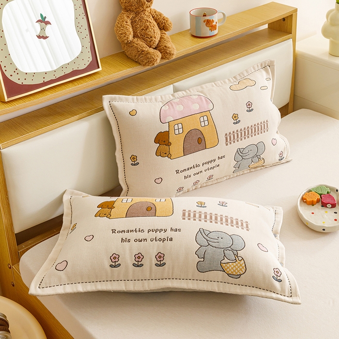 91家纺网 家纺一手货源 找家纺 悦然毛巾被 2026新款全棉纯棉纱布儿童四层纱单枕套枕套单件 象伴伙伴