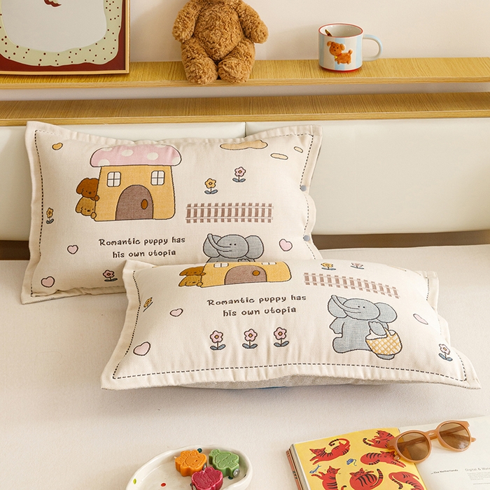 91家纺网 家纺一手货源 找家纺 悦然毛巾被 2026新款全棉纯棉纱布儿童四层纱单枕套枕套单件 象伴伙伴