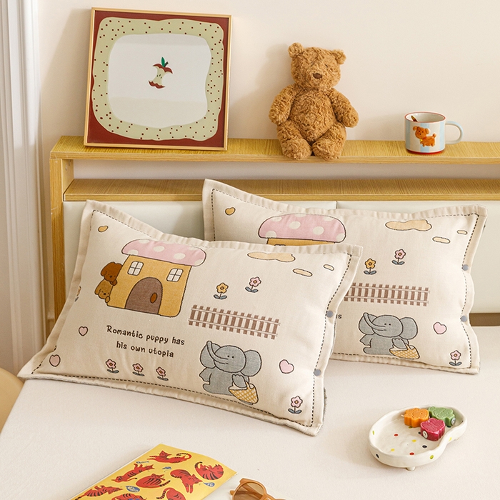 91家纺网 家纺一手货源 找家纺 悦然毛巾被 2026新款全棉纯棉纱布儿童四层纱单枕套枕套单件 象伴伙伴