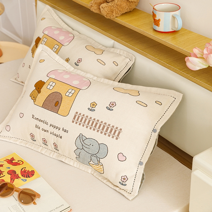 91家纺网 家纺一手货源 找家纺 悦然毛巾被 2026新款全棉纯棉纱布儿童四层纱单枕套枕套单件 象伴伙伴