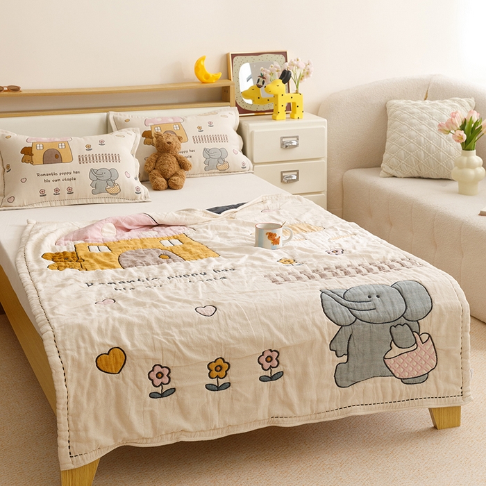 91家纺网 家纺一手货源 找家纺 悦然毛巾被 2026新款全棉纯棉纱布儿童四层纱单枕套枕套单件 象伴伙伴