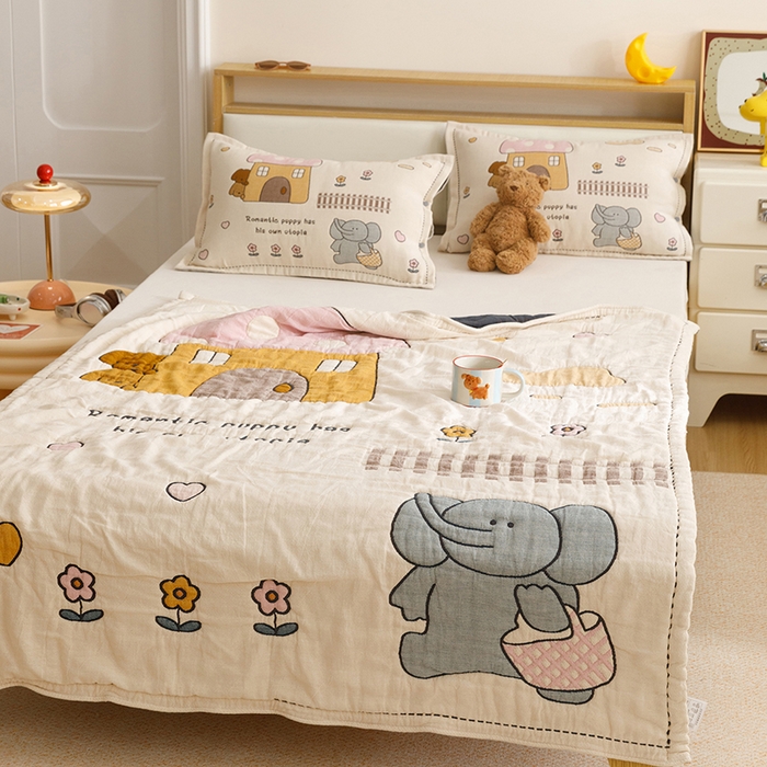 91家纺网 家纺一手货源 找家纺 悦然毛巾被 2026新款全棉纯棉纱布儿童四层纱单枕套枕套单件 象伴伙伴