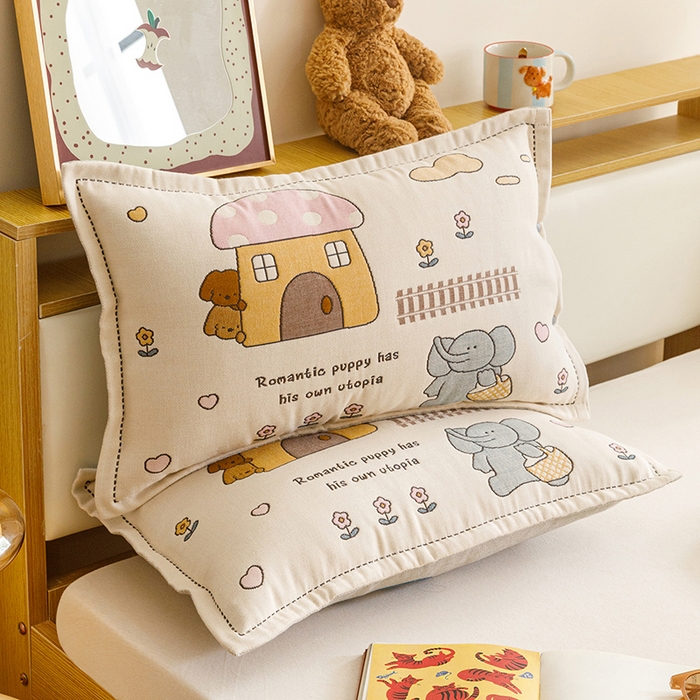 91家纺网 家纺一手货源 找家纺 悦然毛巾被 2026新款全棉纯棉纱布儿童四层纱单枕套枕套单件 象伴伙伴