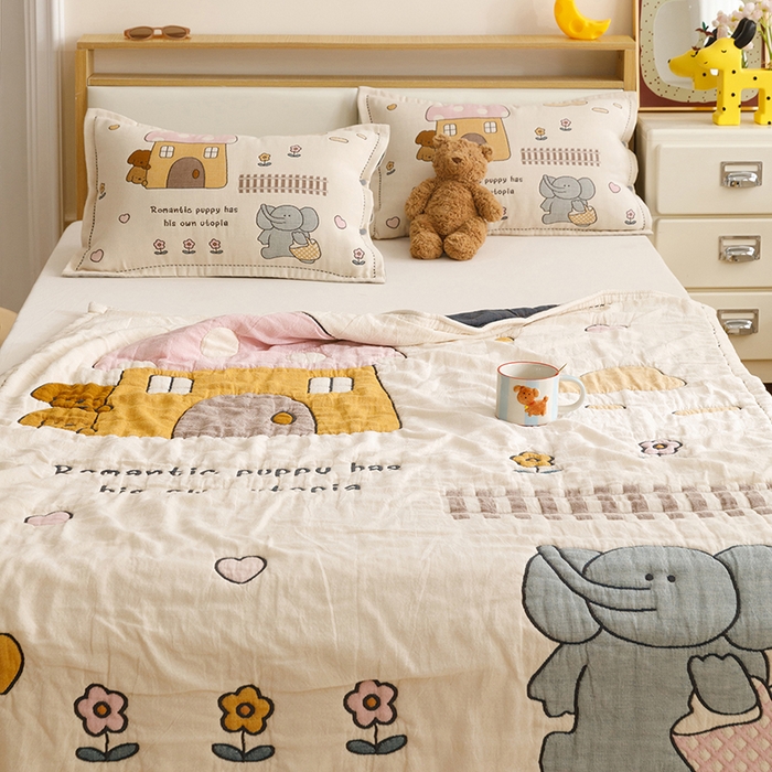 91家纺网 家纺一手货源 找家纺 悦然毛巾被 2026新款全棉纯棉纱布儿童四层纱单枕套枕套单件 象伴伙伴