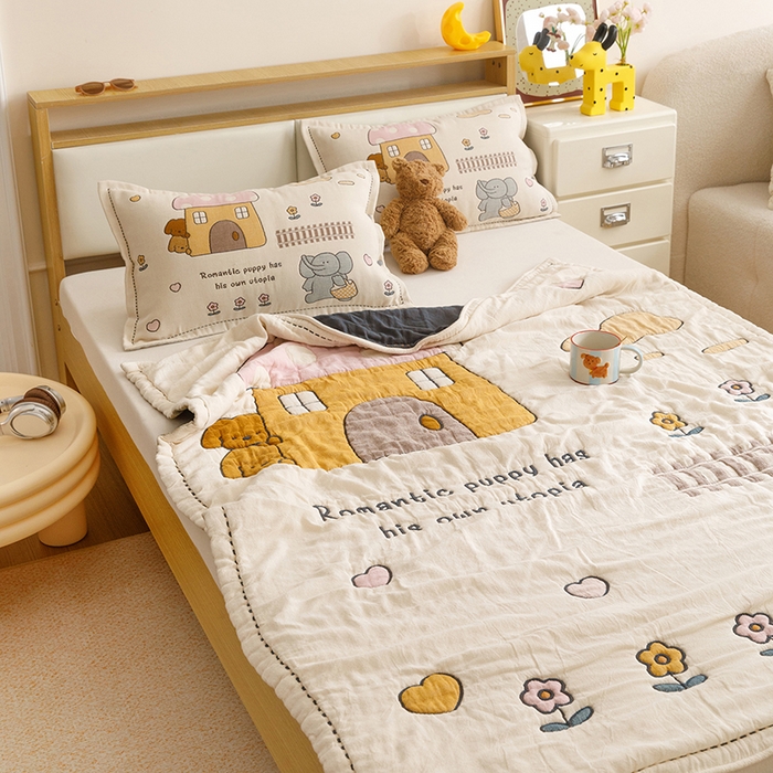 91家纺网 家纺一手货源 找家纺 悦然毛巾被 2026新款全棉纯棉纱布儿童四层纱单枕套枕套单件 象伴伙伴