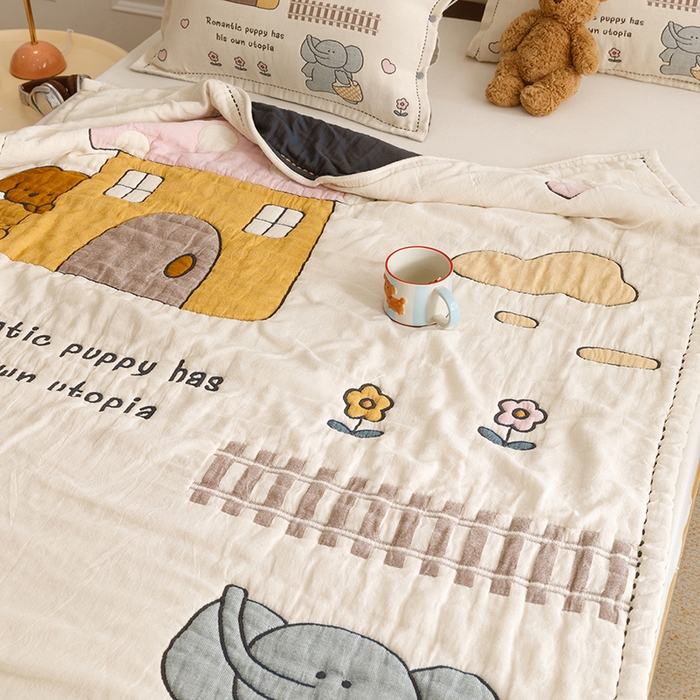 91家纺网 家纺一手货源 找家纺 悦然毛巾被 2026新款全棉纯棉纱布儿童四层纱单枕套枕套单件 象伴伙伴