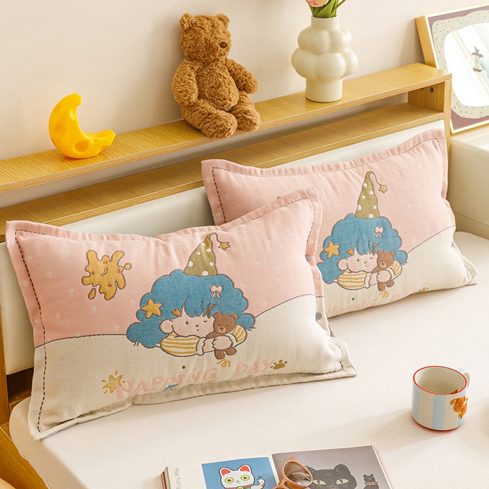 91家纺网 家纺一手货源 找家纺 悦然毛巾被 2026新款全棉纯棉纱布儿童四层纱单枕套枕套单件 云顶星梦