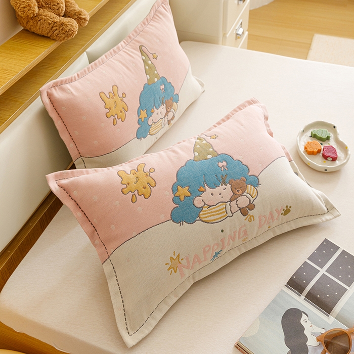 91家纺网 家纺一手货源 找家纺 悦然毛巾被 2026新款全棉纯棉纱布儿童四层纱单枕套枕套单件 云顶星梦