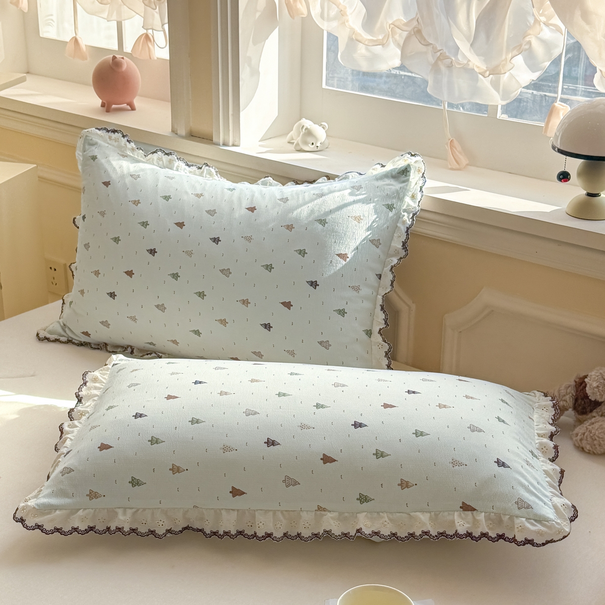 91家纺网 家纺一手货源 找家纺 名兮家居 2026春夏新款韩版花边款皱皱纱夏被夏凉被空调被 薄荷森林