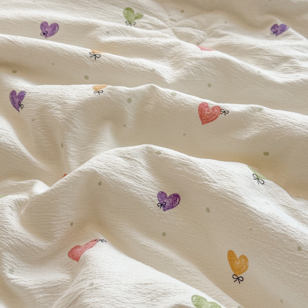 91家纺网 家纺一手货源 找家纺 名兮家居 2026春夏新款韩版花边款皱皱纱夏被夏凉被空调被 马卡龙爱心