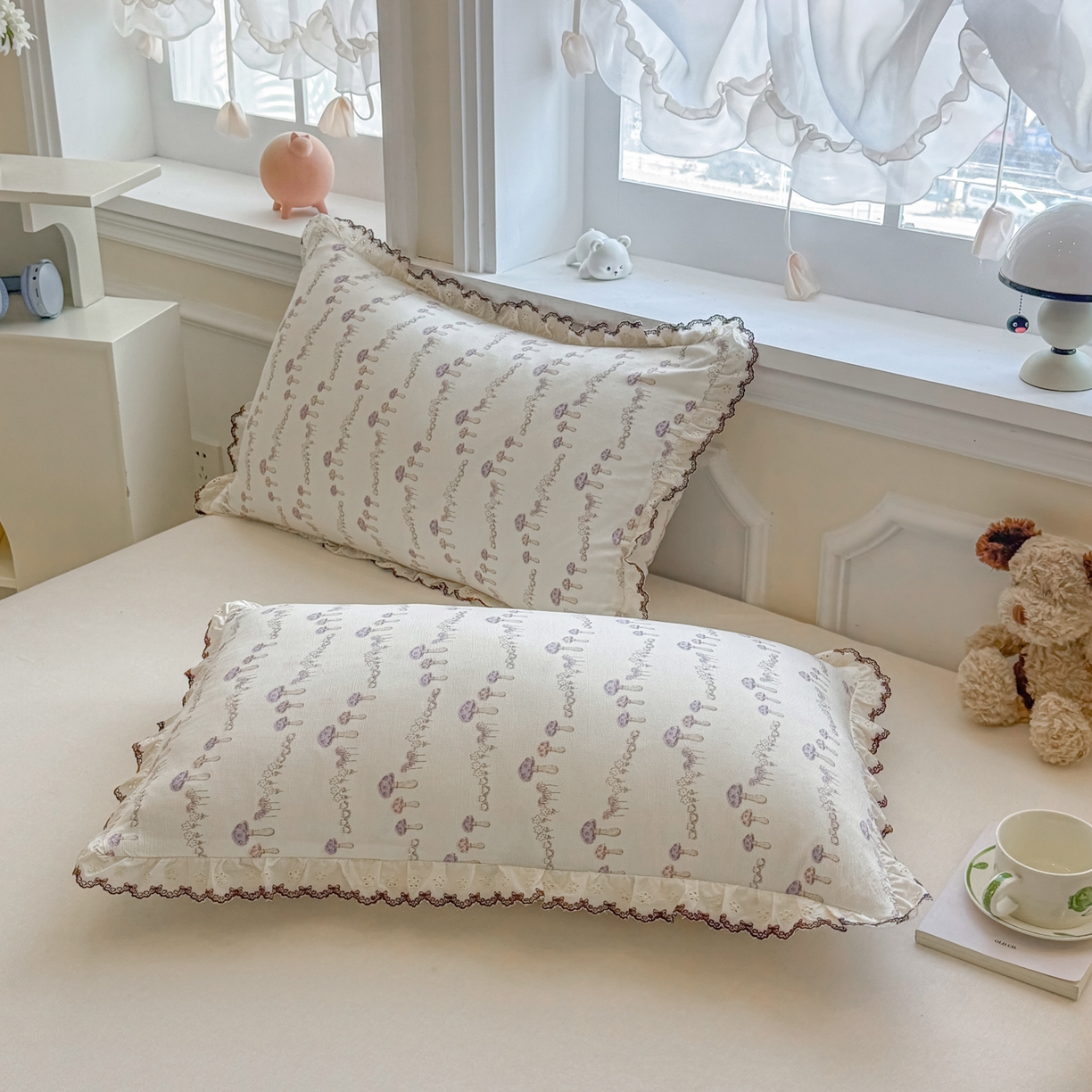 91家纺网 家纺一手货源 找家纺 名兮家居 2026春夏新款韩版花边款皱皱纱夏被夏凉被空调被 蘑菇森林
