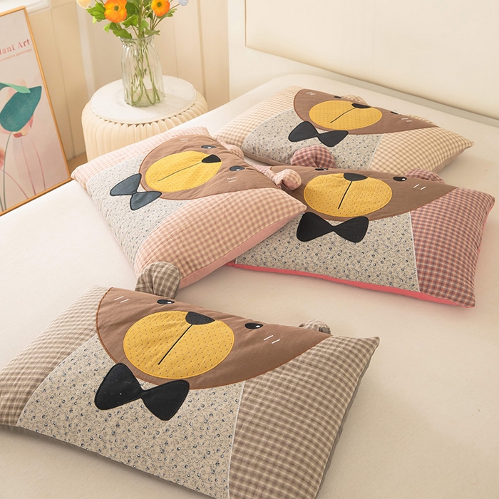 梦莱家纺 2026新款水洗棉麻荞麦枕-绅士熊 枕头枕芯 组合图仅供展示不可下单