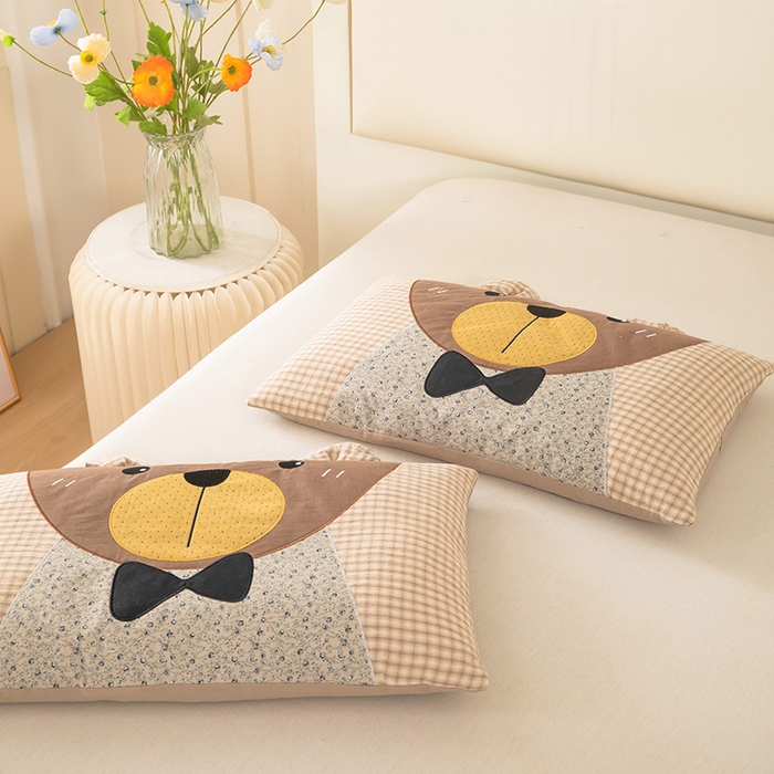 91家纺网 家纺一手货源 找家纺 梦莱家纺 2026新款水洗棉麻荞麦枕-绅士熊 枕头枕芯 绅士熊-卡其