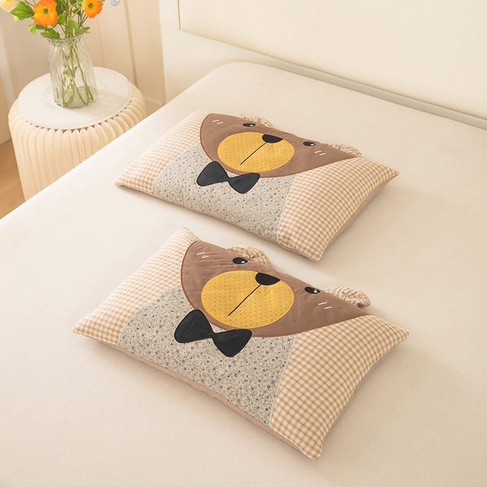 梦莱家纺 2026新款水洗棉麻荞麦枕-绅士熊 枕头枕芯 绅士熊-卡其