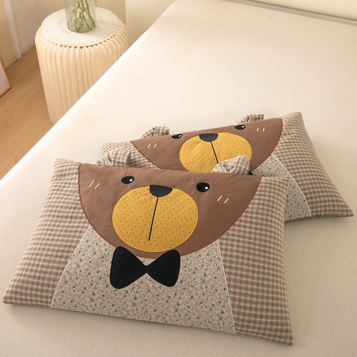 91家纺网 家纺一手货源 找家纺 梦莱家纺 2026新款水洗棉麻荞麦枕-绅士熊 枕头枕芯 绅士熊-咖