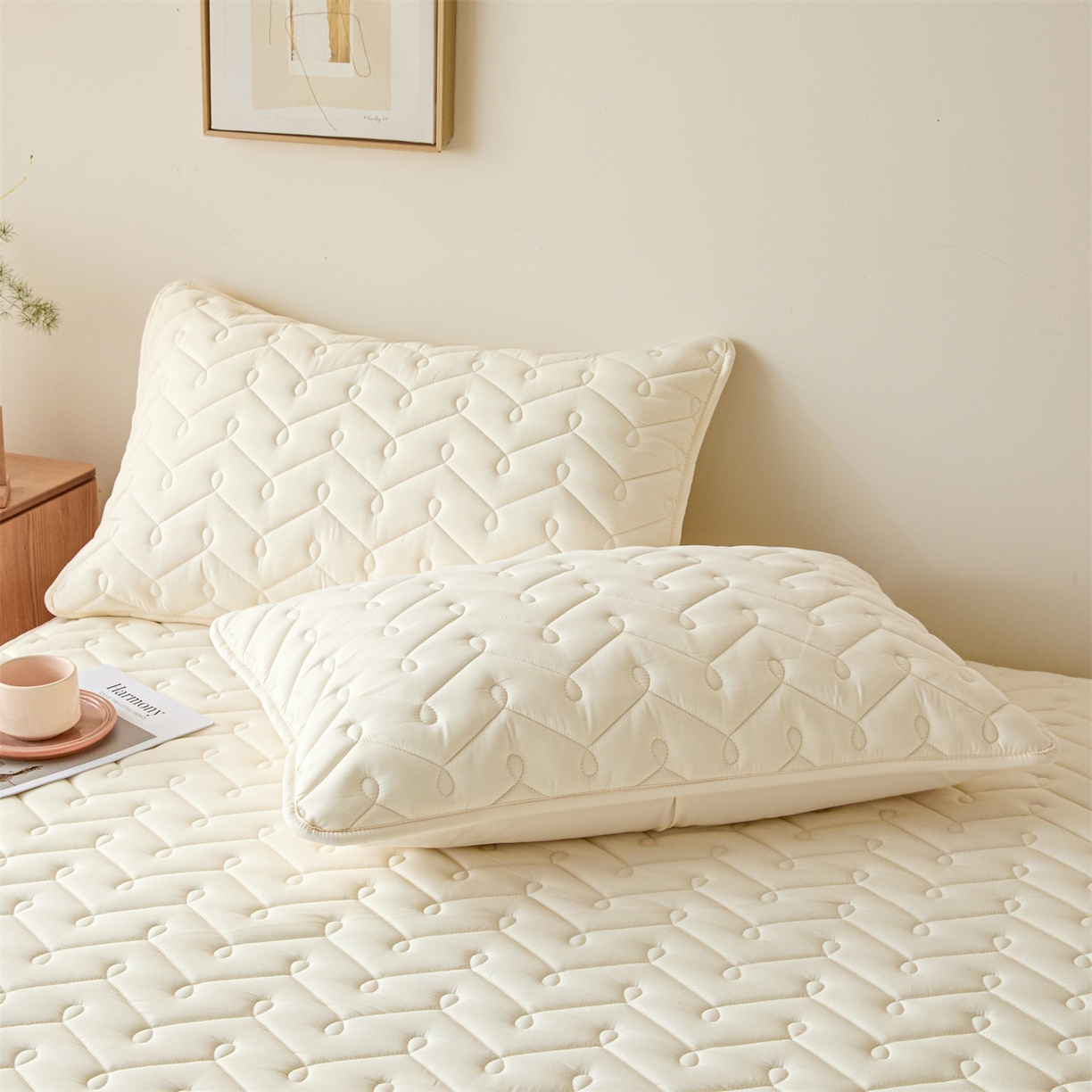 91家纺网 家纺一手货源 找家纺 九亭家纺 2026新款A类深睡眠防水夹棉床笠 深睡眠-米白