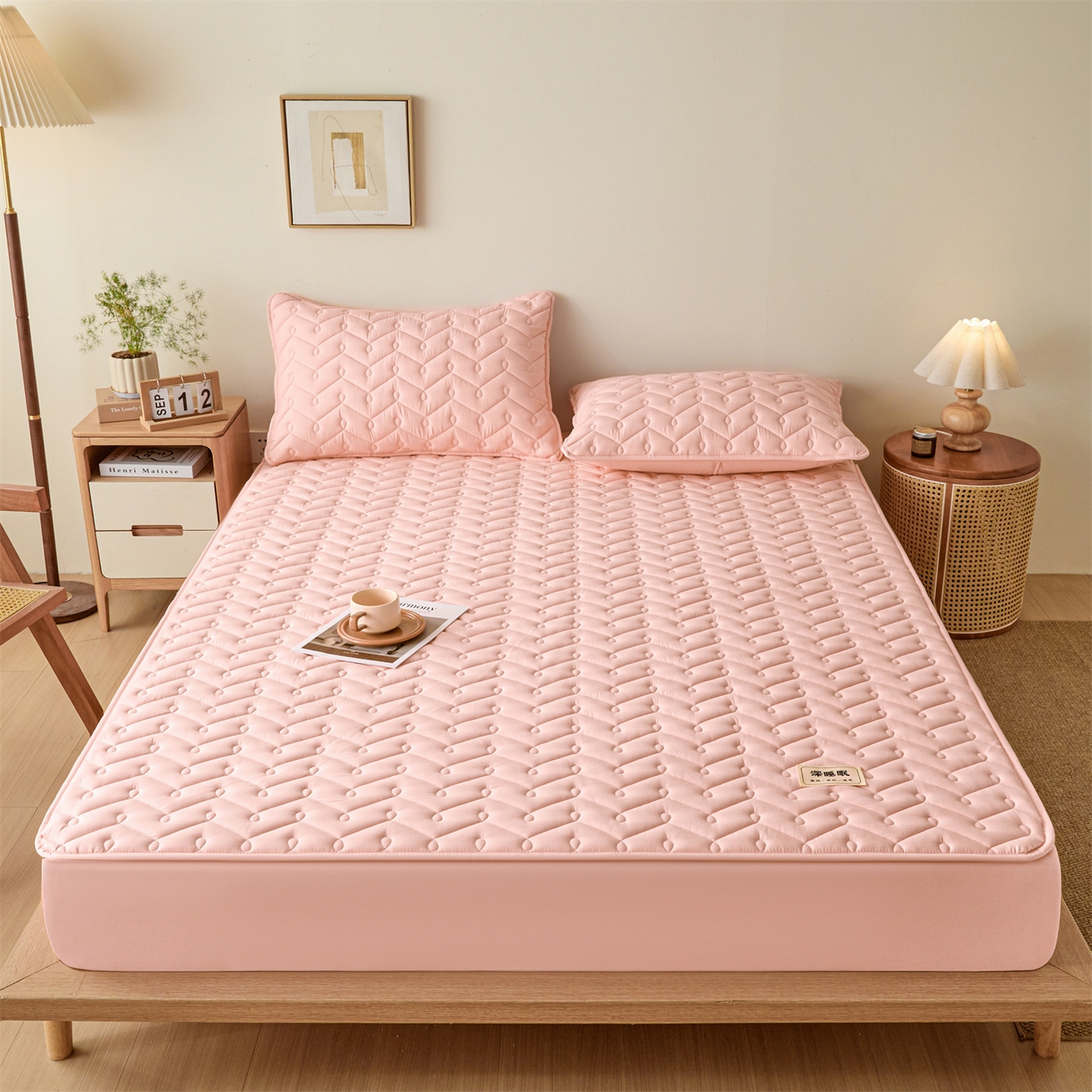 91家纺网 家纺一手货源 找家纺 九亭家纺 2026新款A类深睡眠防水夹棉床笠 深睡眠-豆沙