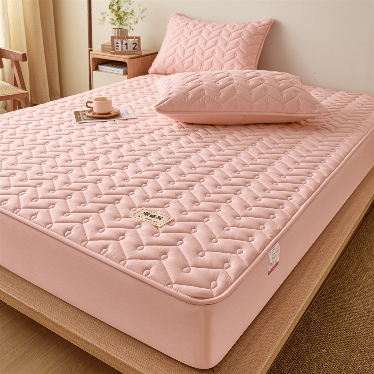 91家纺网 家纺一手货源 找家纺 九亭家纺 2026新款A类深睡眠防水夹棉床笠 深睡眠-豆沙