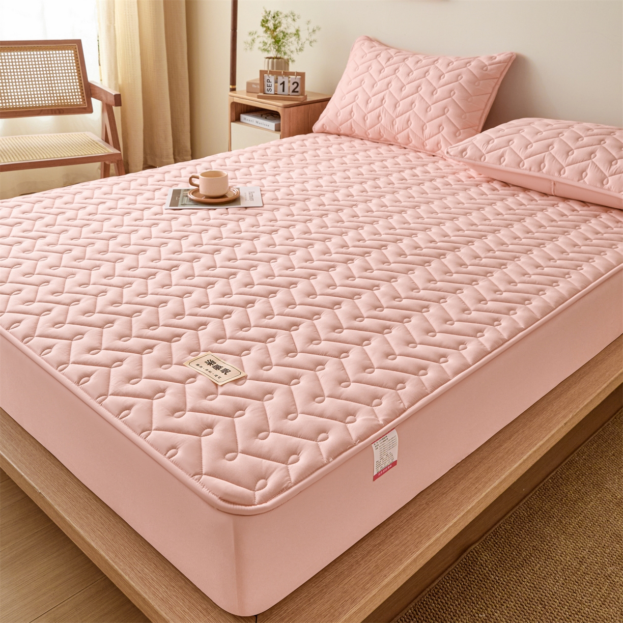 91家纺网 家纺一手货源 找家纺 九亭家纺 2026新款A类深睡眠防水夹棉床笠 深睡眠-豆沙