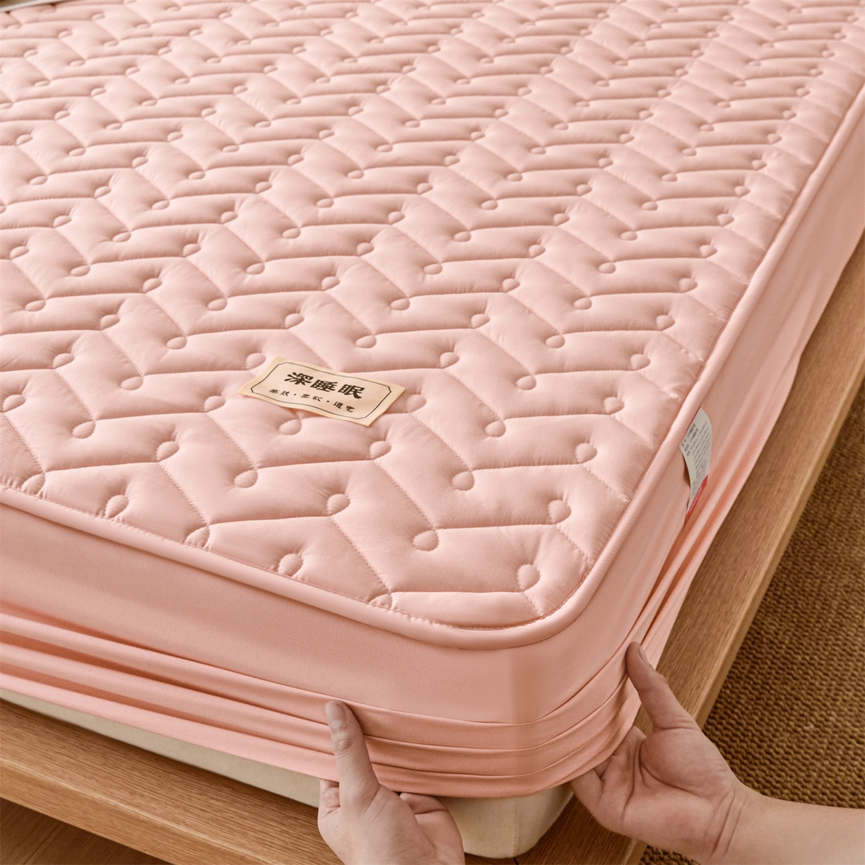 91家纺网 家纺一手货源 找家纺 九亭家纺 2026新款A类深睡眠防水夹棉床笠 深睡眠-豆沙