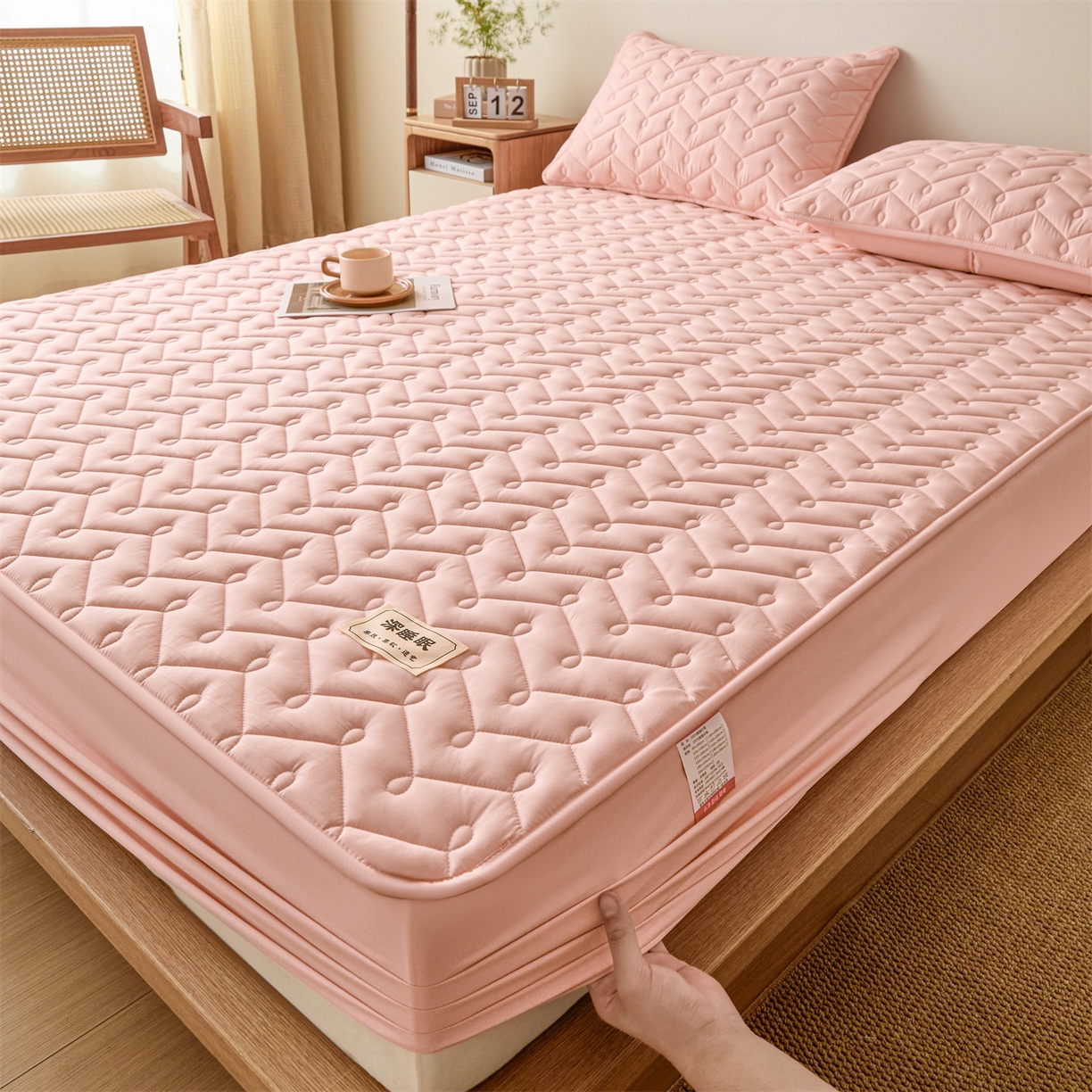 91家纺网 家纺一手货源 找家纺 九亭家纺 2026新款A类深睡眠防水夹棉床笠 深睡眠-豆沙