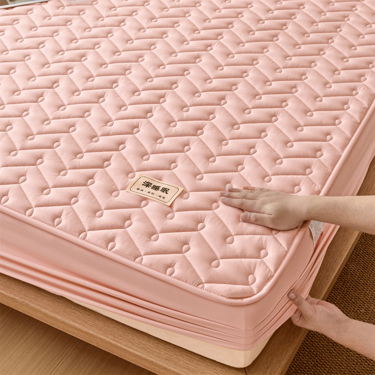 91家纺网 家纺一手货源 找家纺 九亭家纺 2026新款A类深睡眠防水夹棉床笠 深睡眠-豆沙