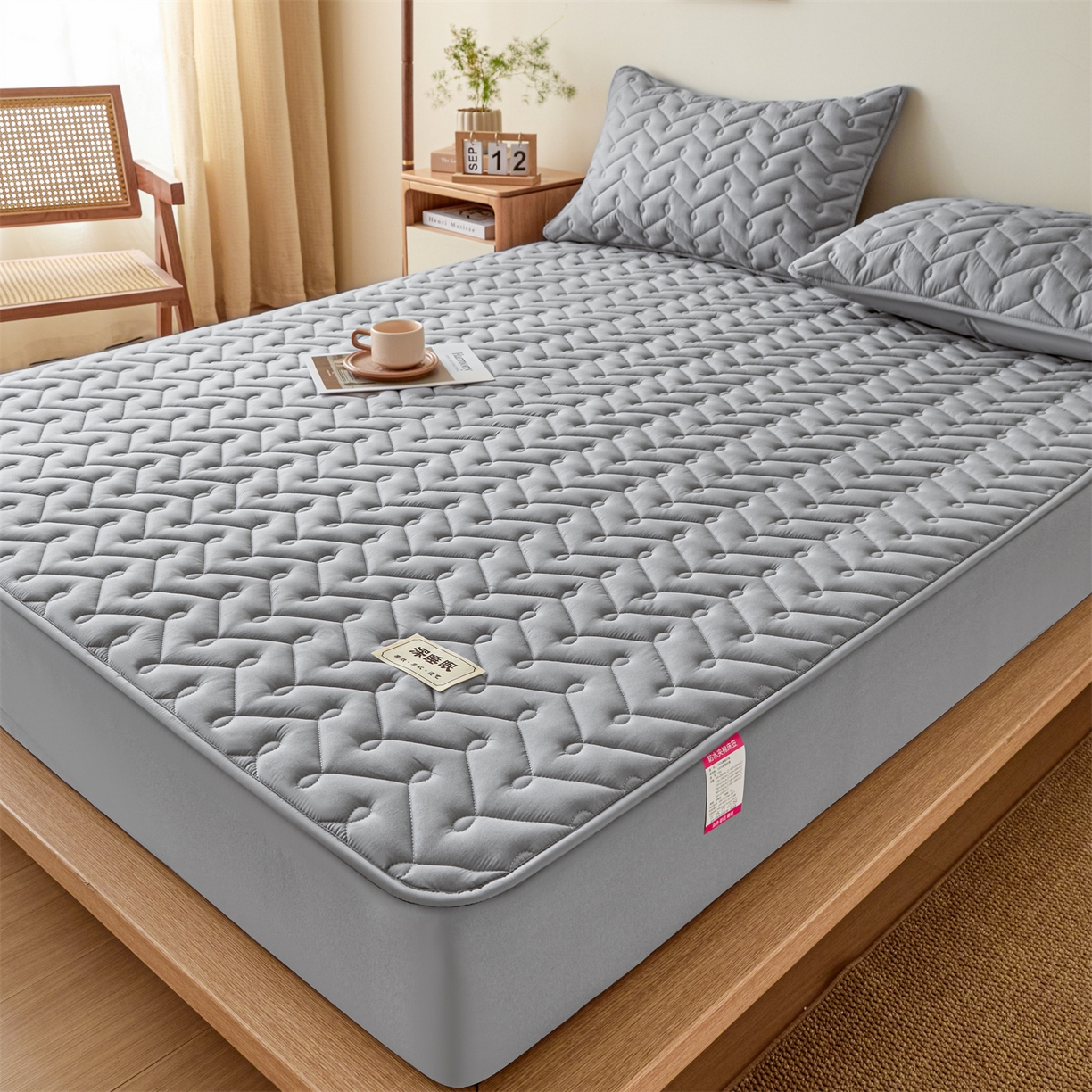 91家纺网 家纺一手货源 找家纺 九亭家纺 2026新款A类深睡眠防水夹棉床笠 深睡眠-灰色