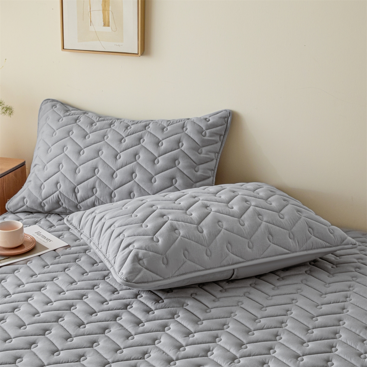 91家纺网 家纺一手货源 找家纺 九亭家纺 2026新款A类深睡眠防水夹棉床笠 深睡眠-灰色