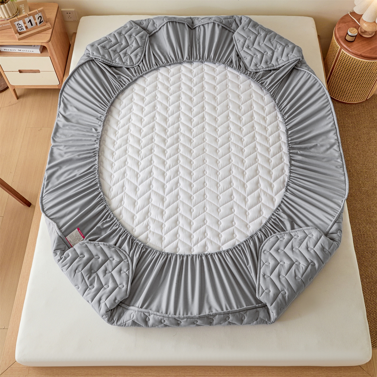 91家纺网 家纺一手货源 找家纺 九亭家纺 2026新款A类深睡眠防水夹棉床笠 深睡眠-灰色