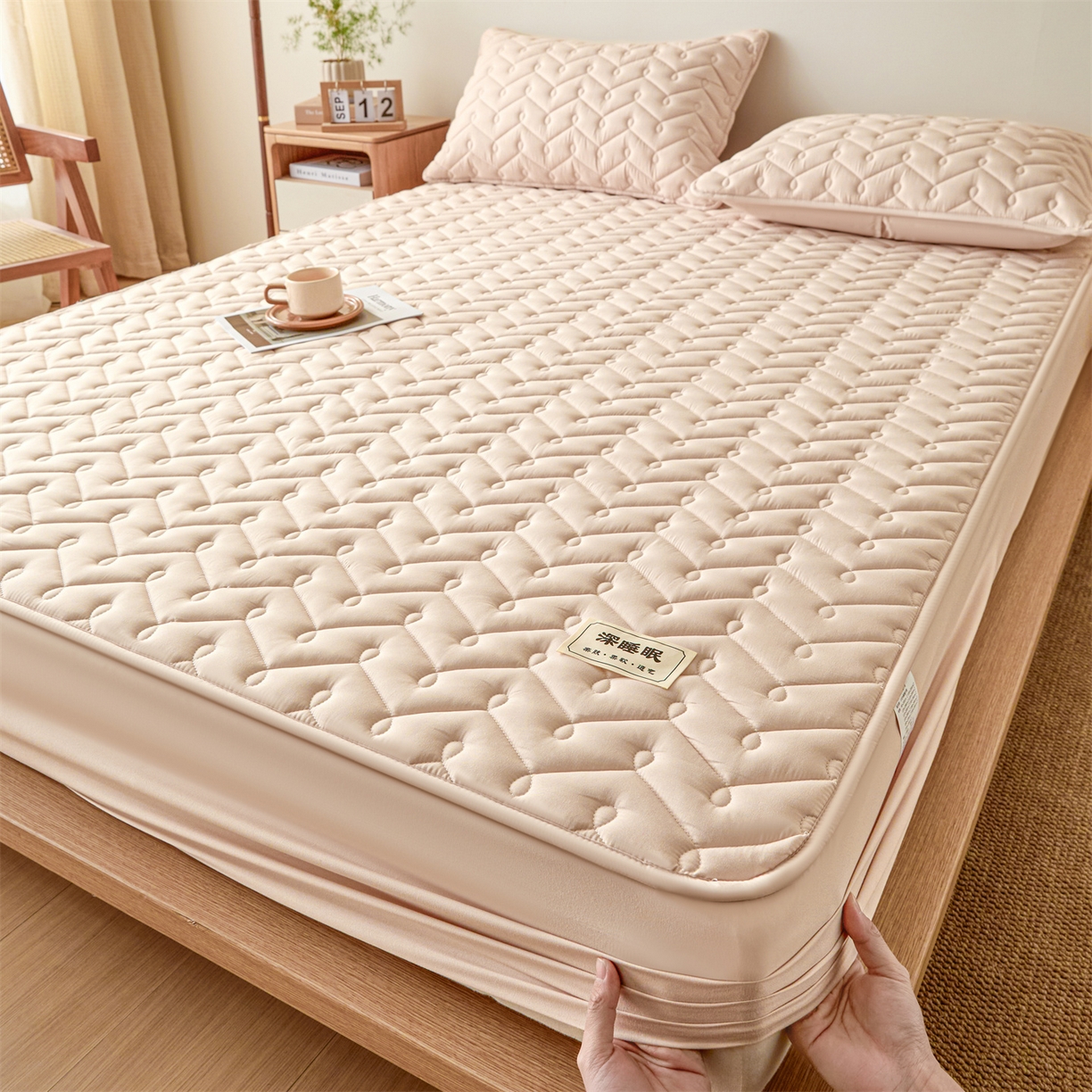 九亭家纺 2026新款A类深睡眠防水夹棉床笠 深睡眠-奶咖