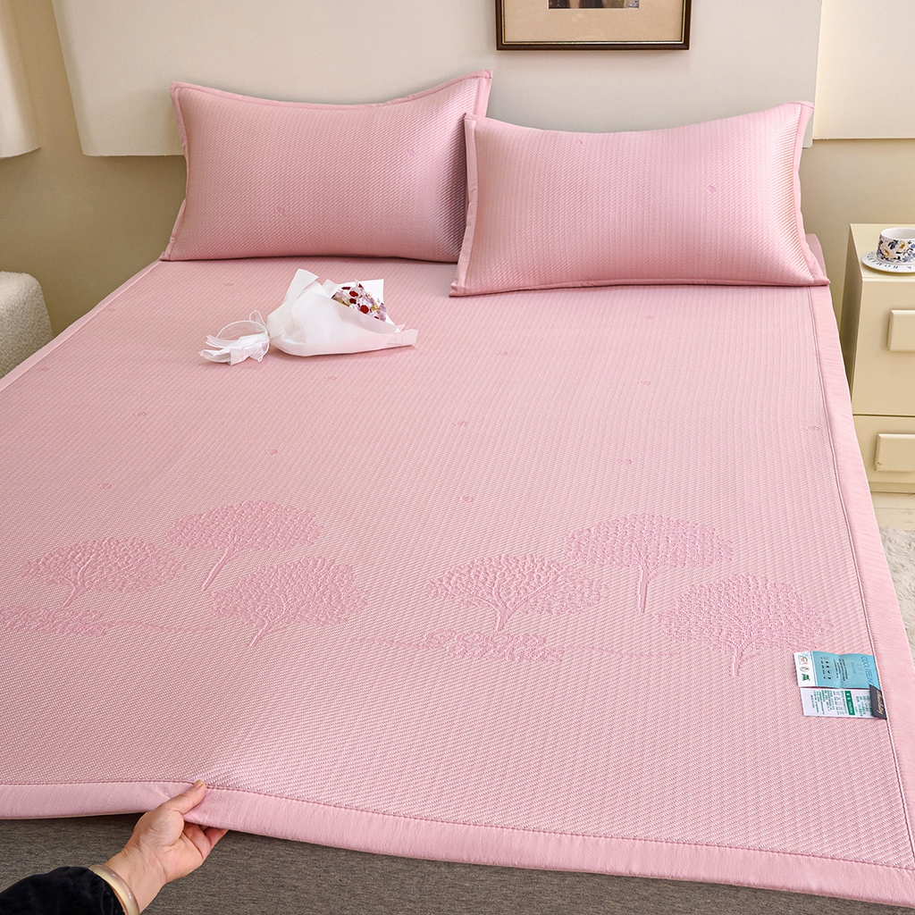 91家纺网 家纺一手货源 找家纺 莱家富 2026新款A类凉感豆豆席-平铺款 平铺款-发财树粉色