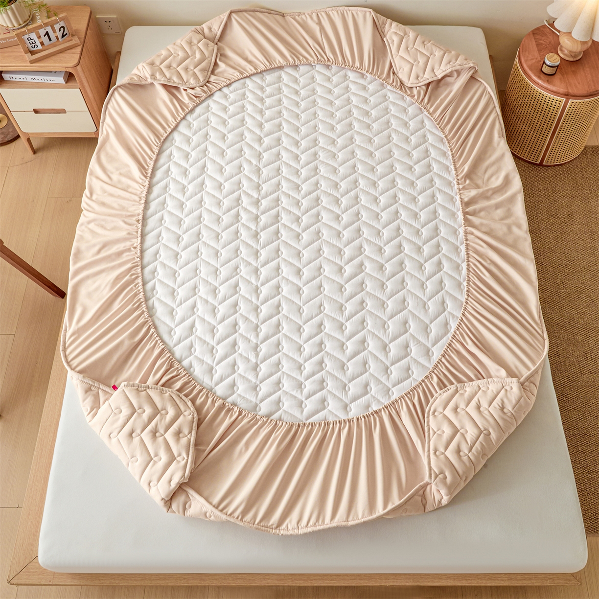 91家纺网 家纺一手货源 找家纺 九亭家纺 2026新款A类深睡眠防水夹棉床笠 深睡眠-奶咖