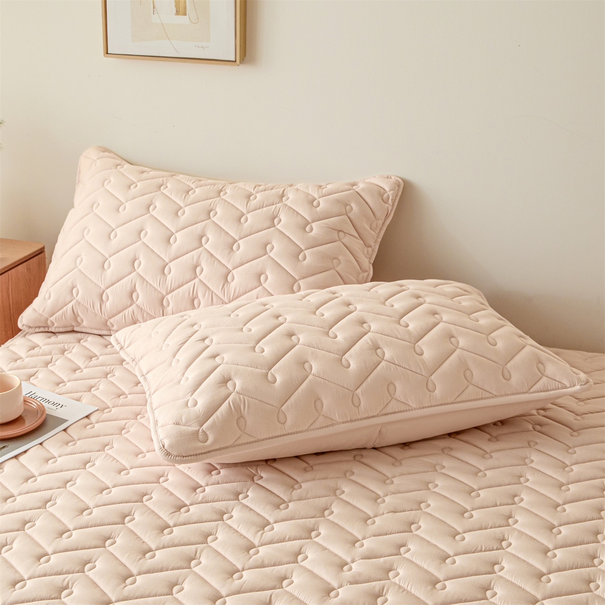 91家纺网 家纺一手货源 找家纺 九亭家纺 2026新款A类深睡眠防水夹棉床笠 深睡眠-奶咖