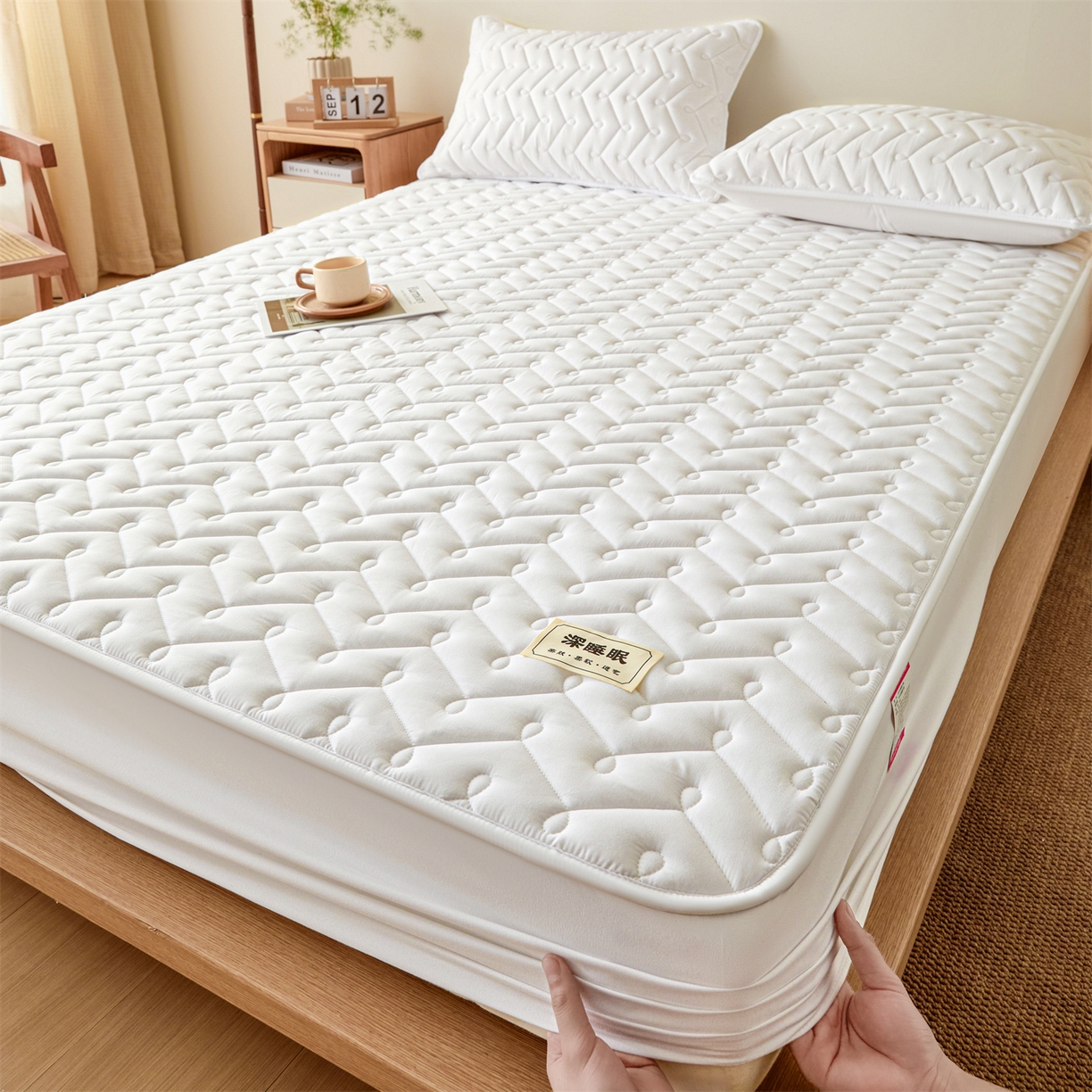 九亭家纺 2026新款A类深睡眠防水夹棉床笠 深睡眠-奶昔白