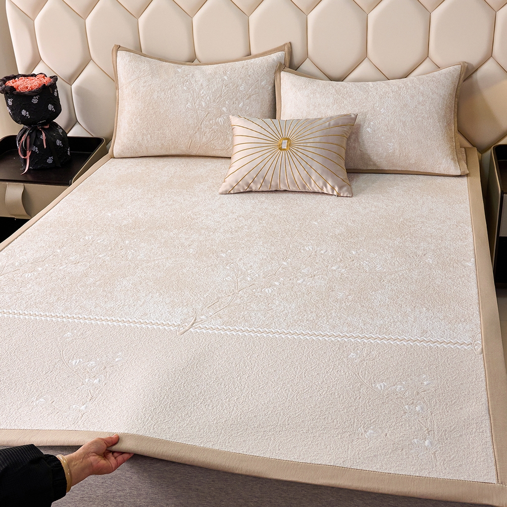 91家纺网 家纺一手货源 找家纺 莱家富 2026新款A类凉感豆豆席-平铺款 平铺款-喜上眉梢米色