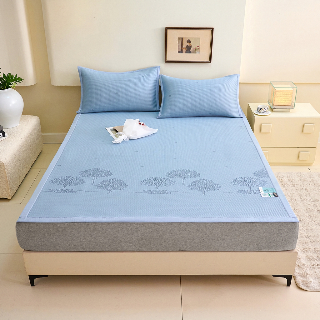 91家纺网 家纺一手货源 找家纺 莱家富 2026新款A类凉感豆豆席-平铺款 平铺款-发财树蓝色