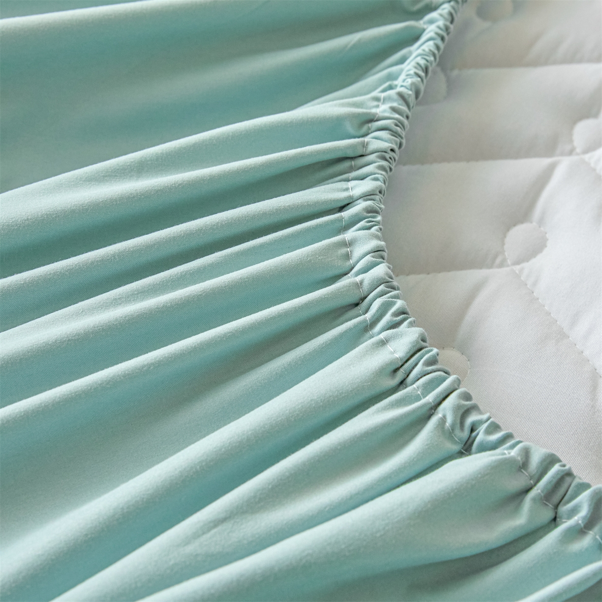 91家纺网 家纺一手货源 找家纺 九亭家纺 2026新款A类深睡眠防水夹棉床笠 深睡眠-水绿