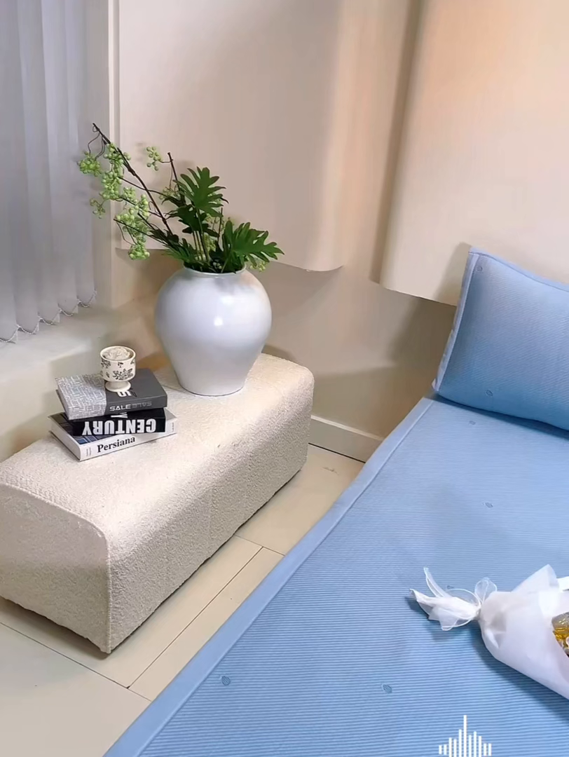 91家纺网 家纺一手货源 找家纺 莱家富 2026新款A类凉感豆豆席-平铺款 平铺款-发财树蓝色