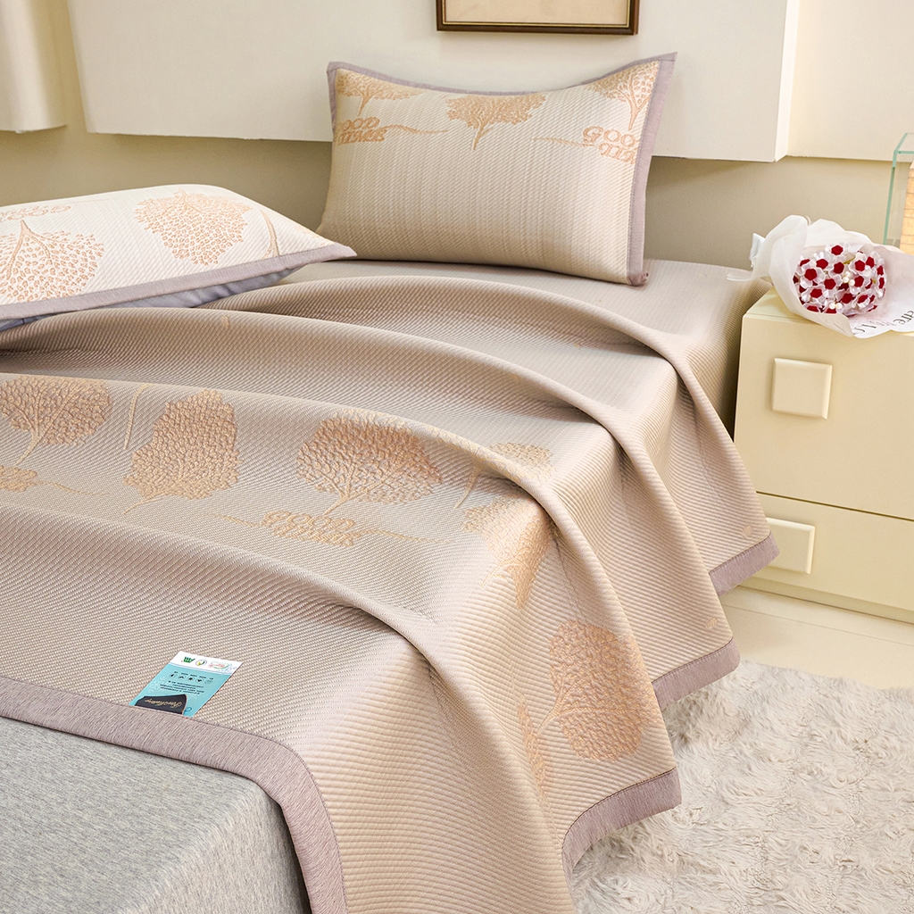 91家纺网 家纺一手货源 找家纺 莱家富 2026新款A类凉感豆豆席-平铺款 平铺款-发财树咖色