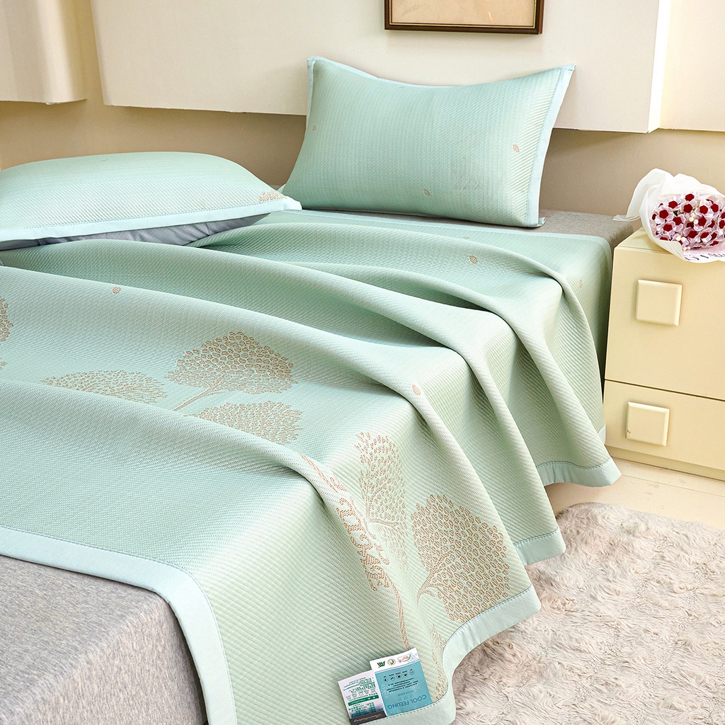 91家纺网 家纺一手货源 找家纺 莱家富 2026新款A类凉感豆豆席-平铺款 平铺款-发财树绿色