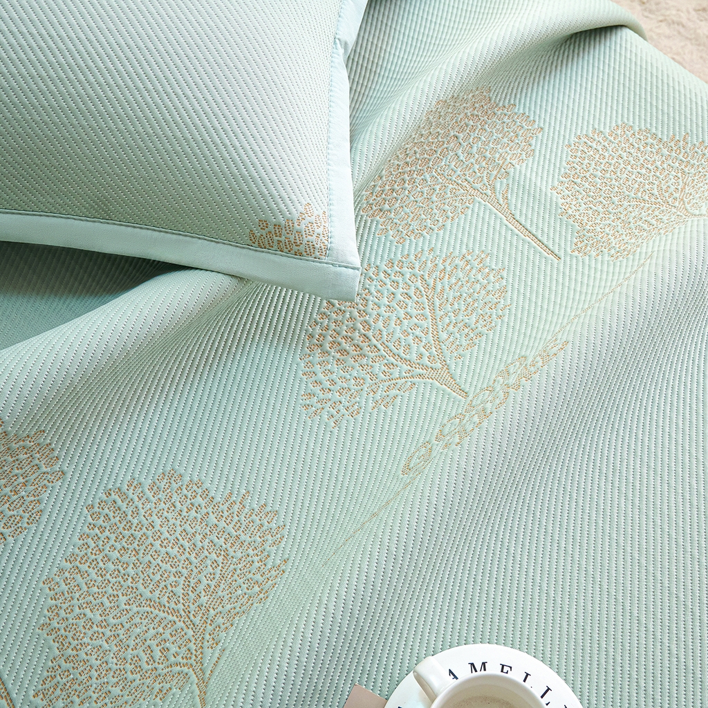 91家纺网 家纺一手货源 找家纺 莱家富 2026新款A类凉感豆豆席-平铺款 平铺款-发财树绿色