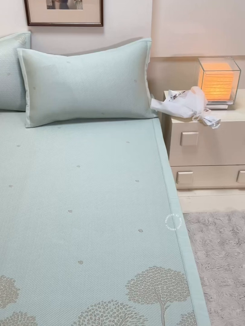 91家纺网 家纺一手货源 找家纺 莱家富 2026新款A类凉感豆豆席-平铺款 平铺款-发财树绿色