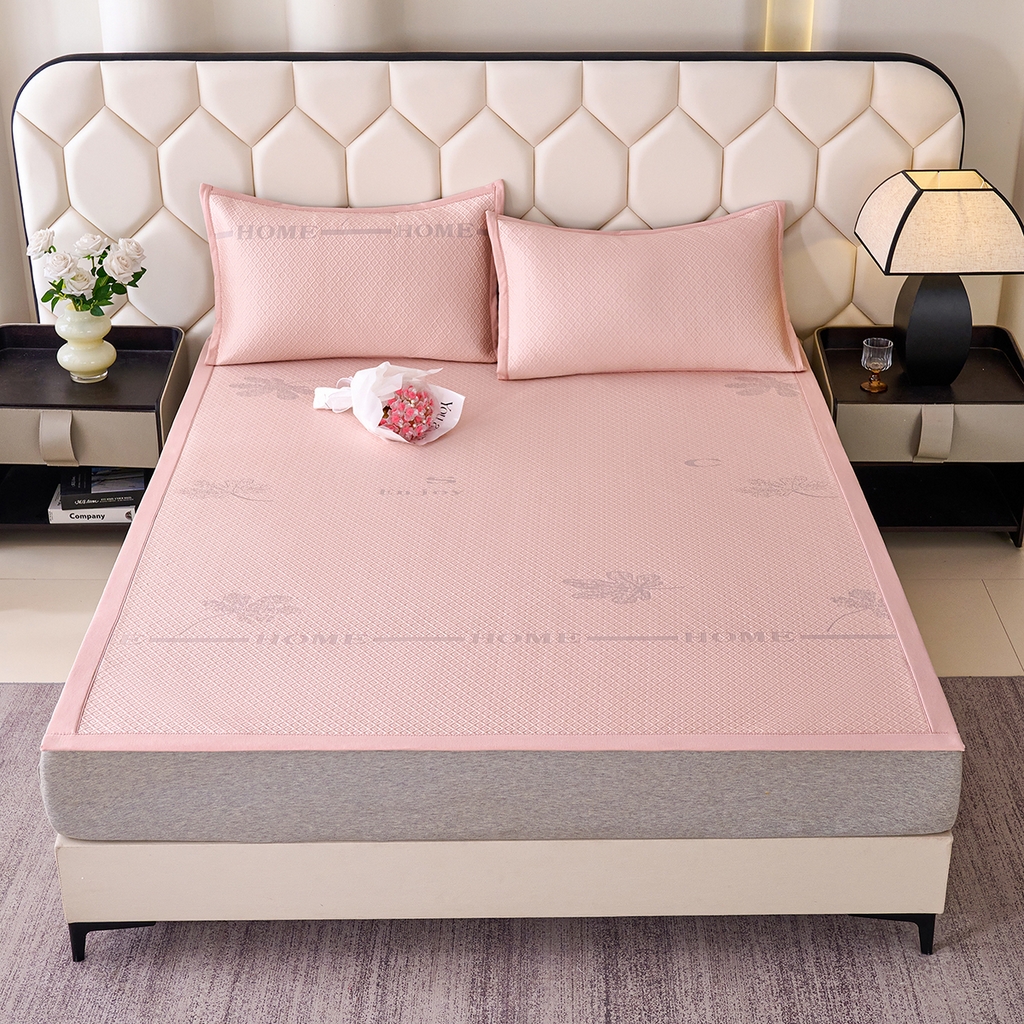 91家纺网 家纺一手货源 找家纺 莱家富 2026新款A类凉感豆豆席-平铺款 平铺款-落叶粉色