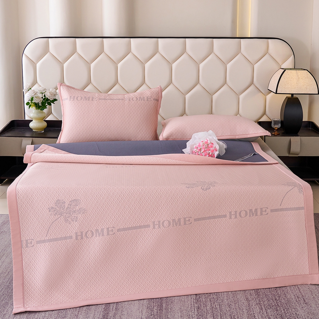 91家纺网 家纺一手货源 找家纺 莱家富 2026新款A类凉感豆豆席-平铺款 平铺款-落叶粉色