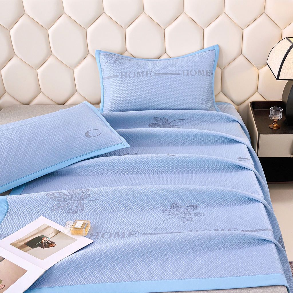 91家纺网 家纺一手货源 找家纺 莱家富 2026新款A类凉感豆豆席-平铺款 平铺款-落叶蓝色