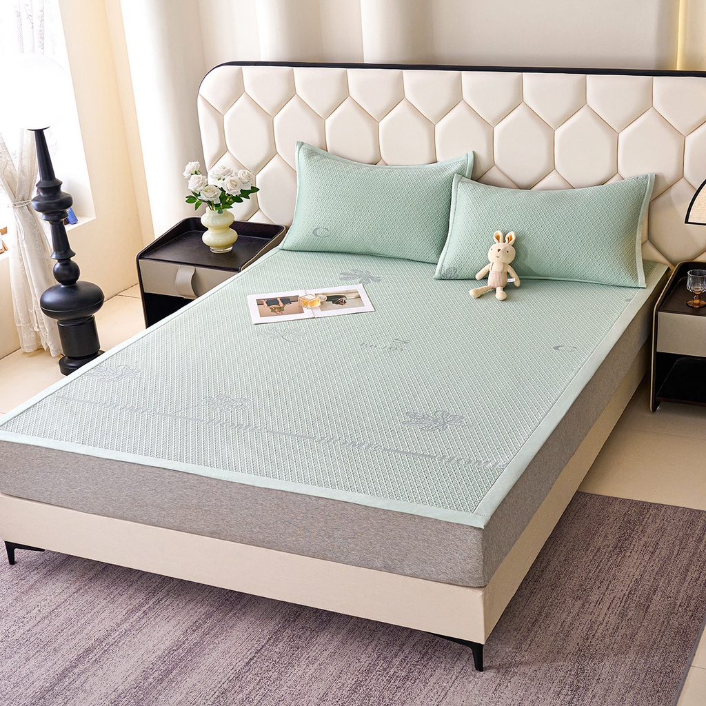 91家纺网 家纺一手货源 找家纺 莱家富 2026新款A类凉感豆豆席-平铺款 平铺款-落叶绿色