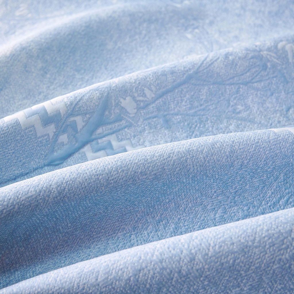 91家纺网 家纺一手货源 找家纺 莱家富 2026新款A类凉感豆豆席-平铺款 平铺款-喜上眉梢蓝色